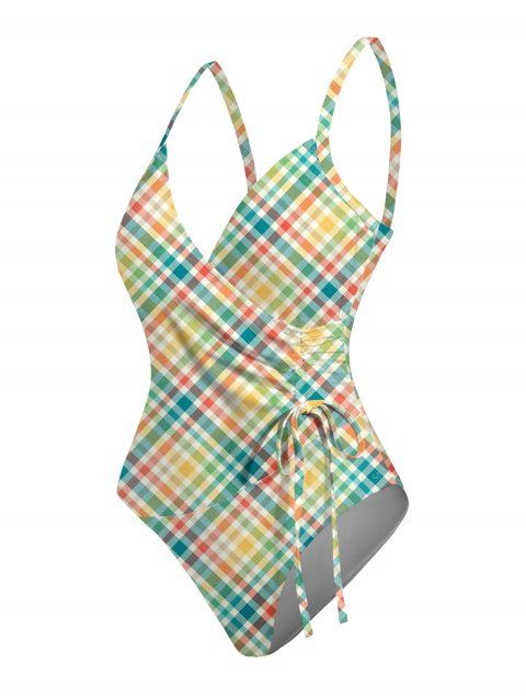 Maillot de Bain 1 Pièce Cache-Coeur à Carreaux Colorés