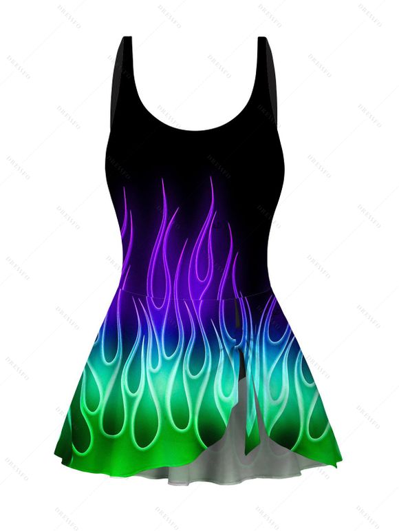 Music Festival Colorful Flame Print One Piece Swimsuit Bowknot Adjustable Strap Padded Vacation Swimwear - BLACK XXL | US 14
