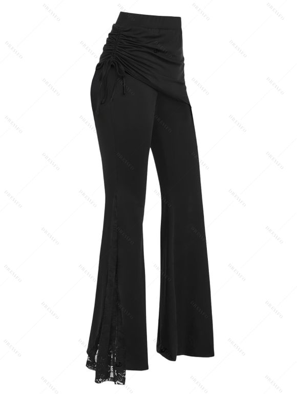 Music Festival Lace Butterfly Rose Pattern Ruched Tank Top and High Waisted Solid Color Flare Pants Gothic Outfit - Noir S | US 4