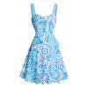 Ethnic Pattern Paisley Vacation Dress Belt Sleeveless Sweetheart Neck A Line Dress - LIGHT BLUE XL | US 12