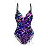 Maillot de Bain Superposé Texturé Coloré Imprimé Une Pièce - multicolor S | US 4