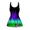 Music Festival Colorful Flame Print One Piece Swimsuit Bowknot Adjustable Strap Padded Vacation Swimwear - BLACK XXL | US 14