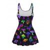 Maillot de Bain 1 Pièce à Coupe Basse Imprimé Champignon Coloré avec Noeud Papillon - Noir L | US 8-10