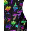 Maillot de Bain 1 Pièce à Coupe Basse Imprimé Champignon Coloré avec Noeud Papillon - Noir L | US 8-10