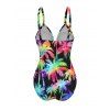 Maillot de Bain Superposé Coloré Noix de Coco et Arbre Imprimés Une Pièce - Noir M | US 6