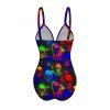 Maillot de Bain Gothique Superposé Papillon Coloré Crâne Imprimés Une-Pièce - Noir S | US 4