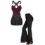 Music Festival Lace Butterfly Rose Pattern Ruched Tank Top and High Waisted Solid Color Flare Pants Gothic Outfit - Noir S | US 4