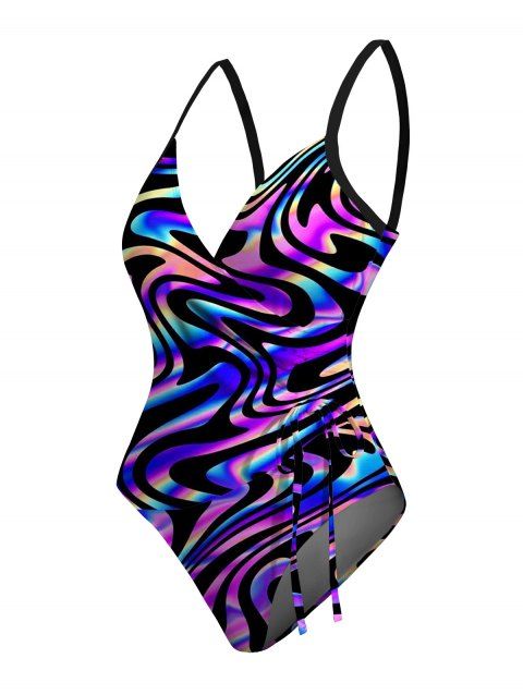 Maillot de Bain Superposé Texturé Coloré Imprimé Une Pièce