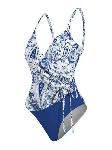 Maillot de Bain Motif de Cachemire Imprimé à Bretelle à Cordon Une-Pièce