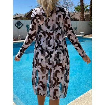 Vacation Bikini Swimsuit Colored Printed Cinched Boyshorts Sheer Cover-up Three Piece Bikini Set 