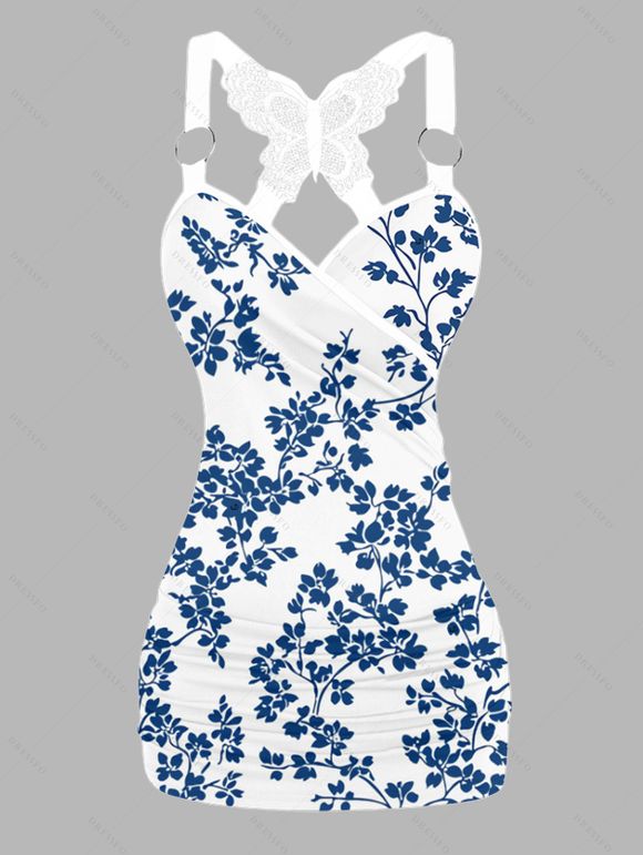 Débardeur Style Vacances Brodé Motif de Papillon Floral - Bleu profond S | US 4