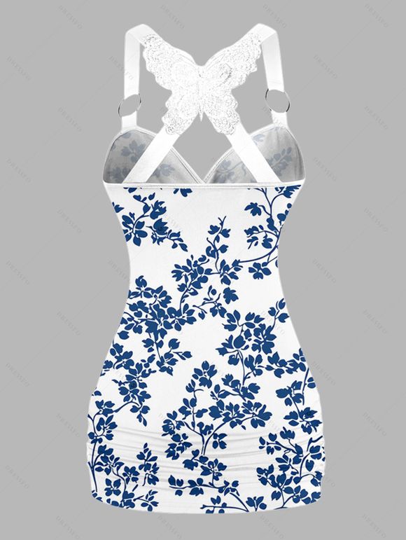 Débardeur Style Vacances Brodé Motif de Papillon Floral - Bleu profond XL | US 12