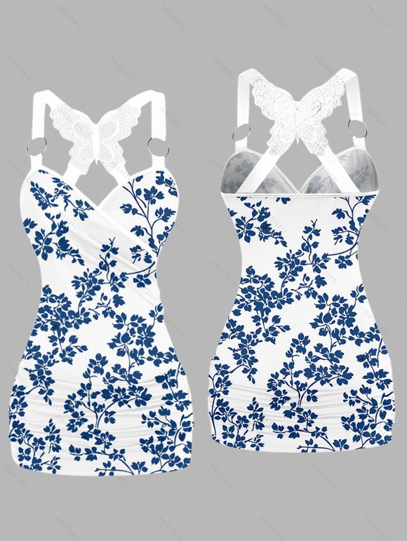 Débardeur Style Vacances Brodé Motif de Papillon Floral - Bleu profond XL | US 12