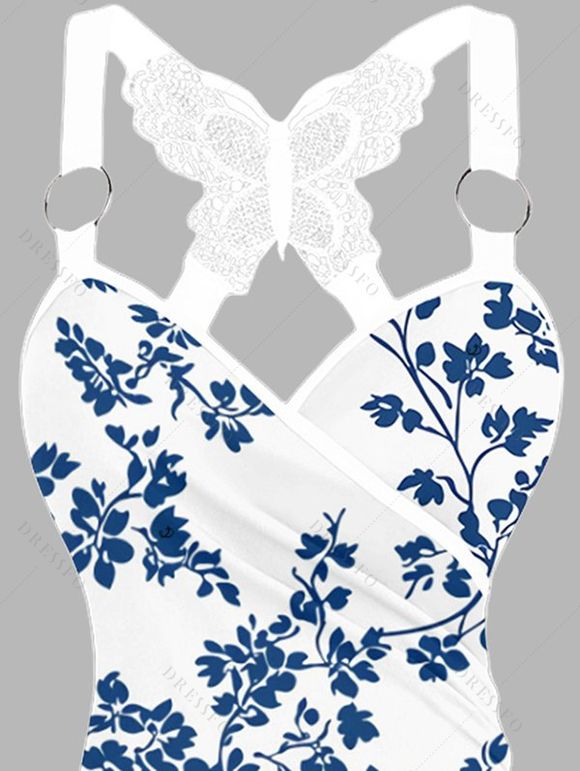 Débardeur Style Vacances Brodé Motif de Papillon Floral - Bleu profond XL | US 12