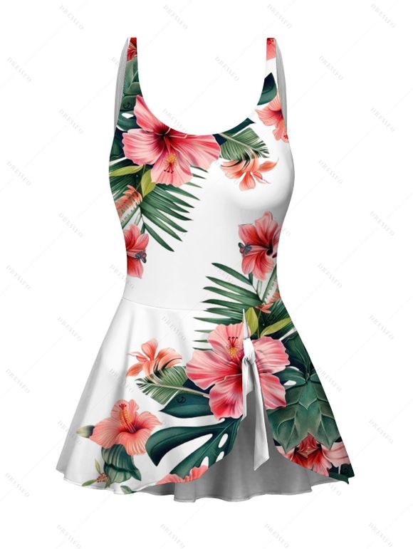 Vacation Style Gradient Floral Printed One Piece Swimsuit - WHITE XXL | US 14