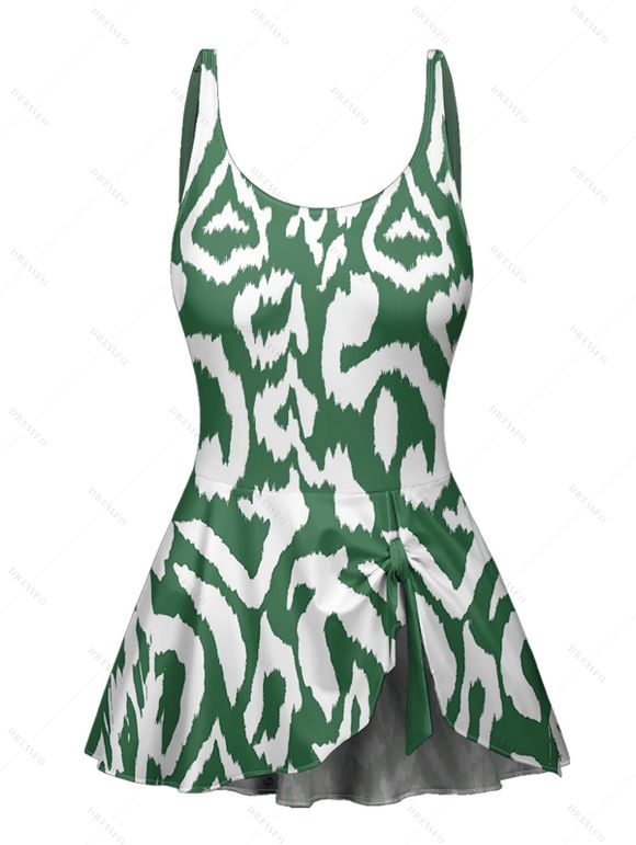 Vacation Style Ethnic Style Abstract Art Pattern Printed  One-piece Swimsuit - DEEP GREEN XXL | US 14