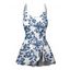 Vacation style floral pattern print  one-piece swimsuit - DEEP BLUE XXL | US 14