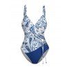 Maillot de Bain Motif de Cachemire Imprimé à Bretelle à Cordon Une-Pièce - Bleu XL | US 12