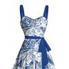 Robe Moulante Motif de Cachemire Imprimé à Epaule Ficelle - Bleu S | US 4