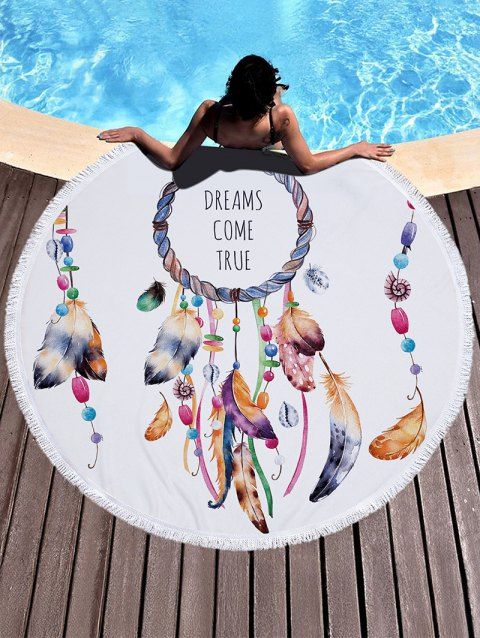 Serviette de Plage en Forme de Cercle Orné de Franges