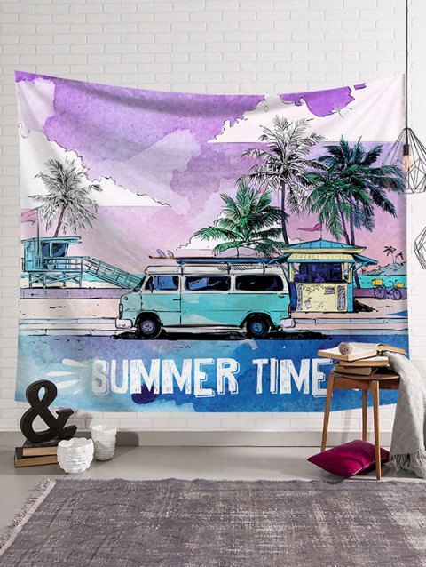 Tapisserie Murale Tendance Motif Bus et Cocotiers pour la Plage