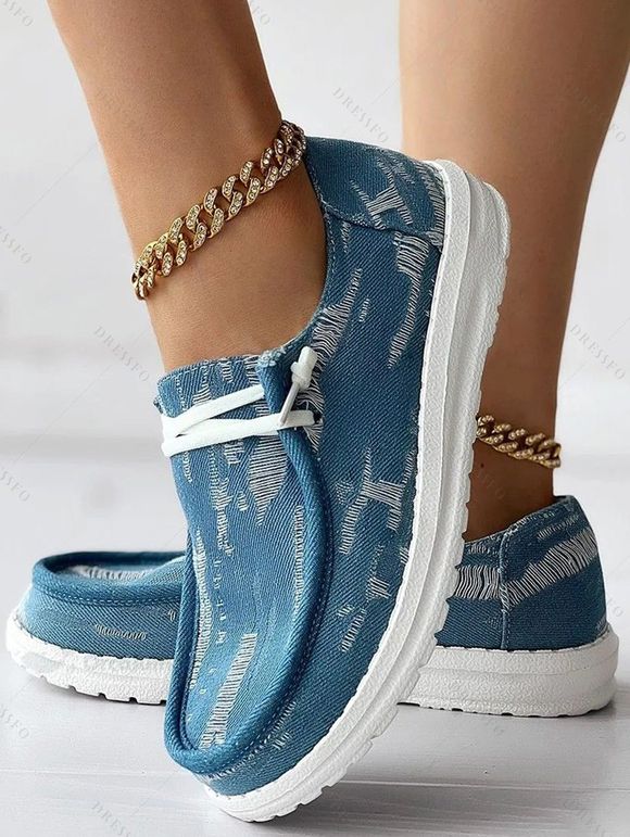 Ripped Slip On Canvas Shoes Distressed Casual Flat Shoes - Bleu EU 37