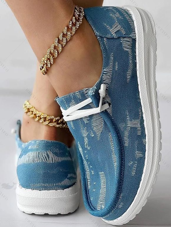 Ripped Slip On Canvas Shoes Distressed Casual Flat Shoes - Bleu EU 37
