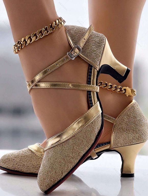 Contrast Color Crossover Party Sandals Buckle Strap High Heel Trendy Sandals - d'or EU 42