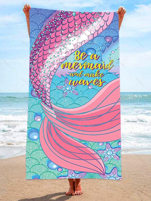 Serviette de Plage Tendance à Imprimé Queue de Sirène en Forme de Rectangle - multicolor A 