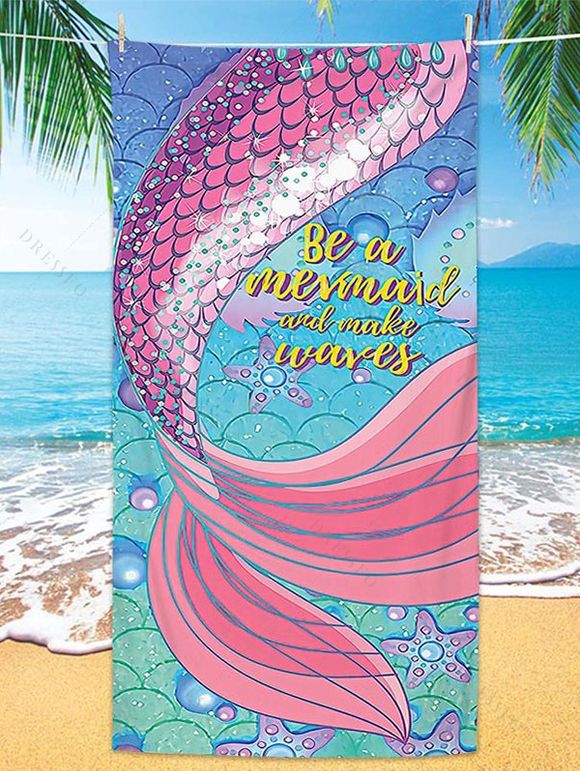 Serviette de Plage Tendance à Imprimé Queue de Sirène en Forme de Rectangle - multicolor A 