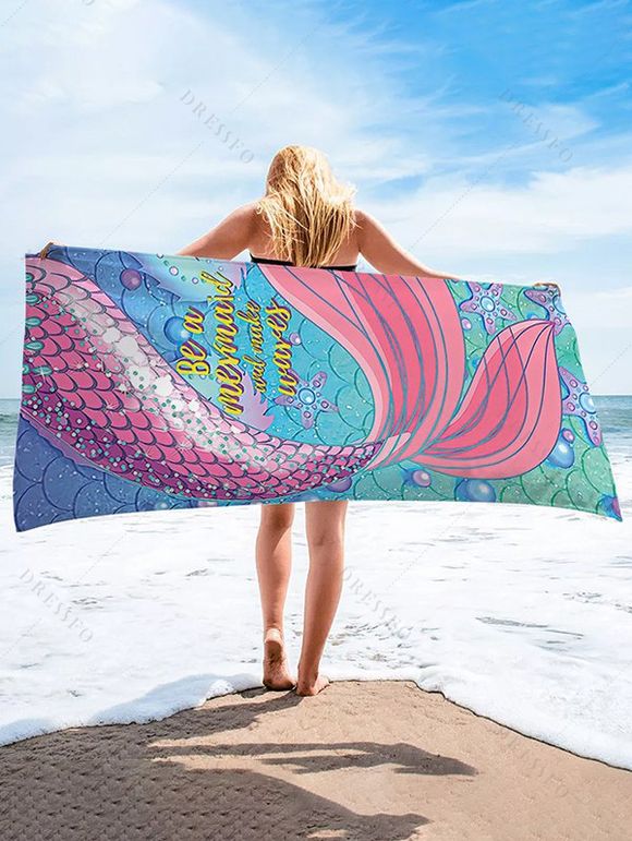 Serviette de Plage Tendance à Imprimé Queue de Sirène en Forme de Rectangle - multicolor A 