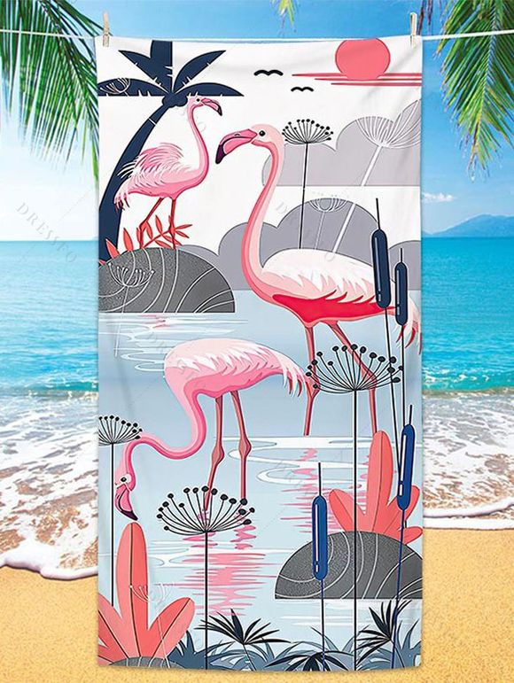 Serviette de Plage Tendance en Forme de Rectangle Motif Flamants Roses - multicolor C 