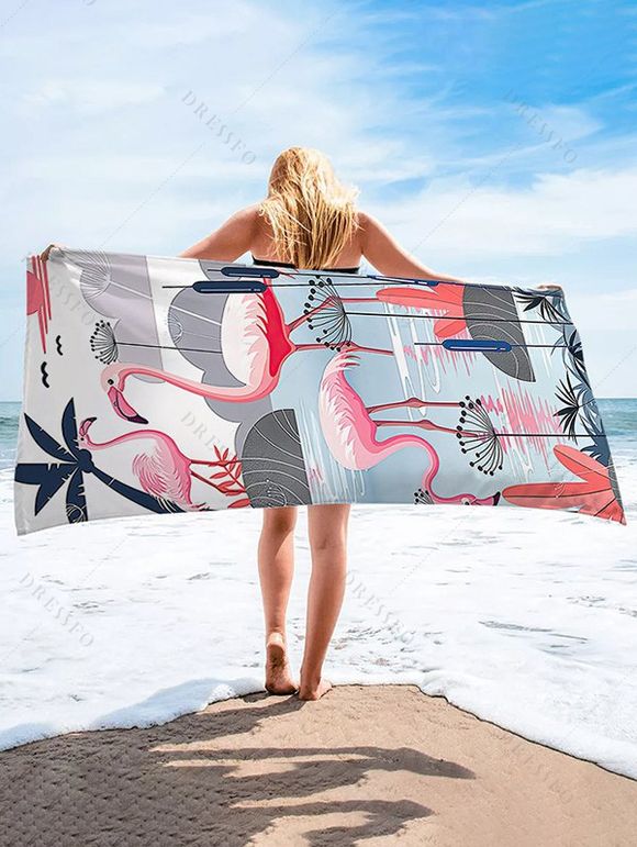 Serviette de Plage Tendance en Forme de Rectangle Motif Flamants Roses - multicolor C 
