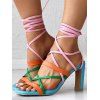 Square Toe Colorful Lace Up Sandals High Heel Trendy Sandals - multicolor A EU 36