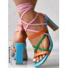 Square Toe Colorful Lace Up Sandals High Heel Trendy Sandals - multicolor A EU 42