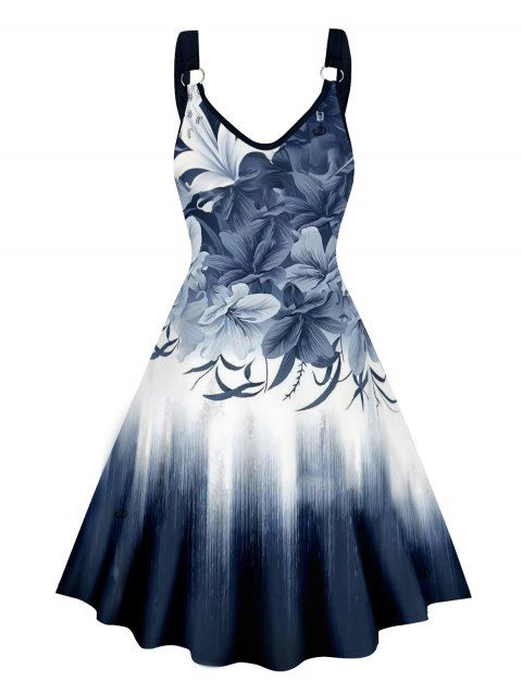 Robe Ligne A Ombrée Motif Fleuri sans Manches à Bretelle