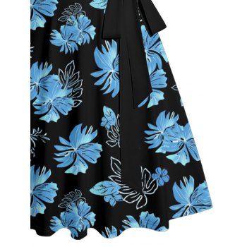 Tropical Flower Leaf Print Hawaii Vacation Belted Ruched Bust Mini Dress
