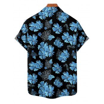 Tropical Flower Leaf Print Hawaii Vacation Short Sleeve Shirt 