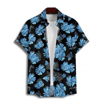Tropical Flower Leaf Print Hawaii Vacation Short Sleeve Shirt 