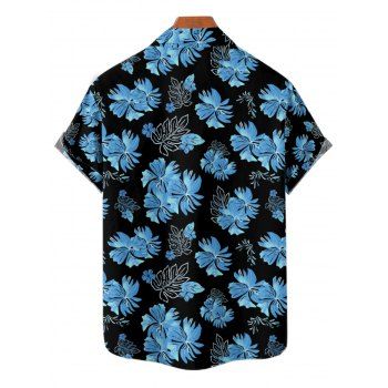 Tropical Flower Leaf Print Hawaii Vacation Belted Mini Dress And Short Sleeve Shirt Matching Outfit