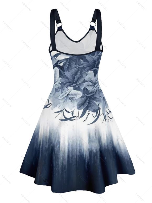 Robe Ligne A Ombrée Motif Fleuri sans Manches à Bretelle - Bleu de Minuit XL | US 12