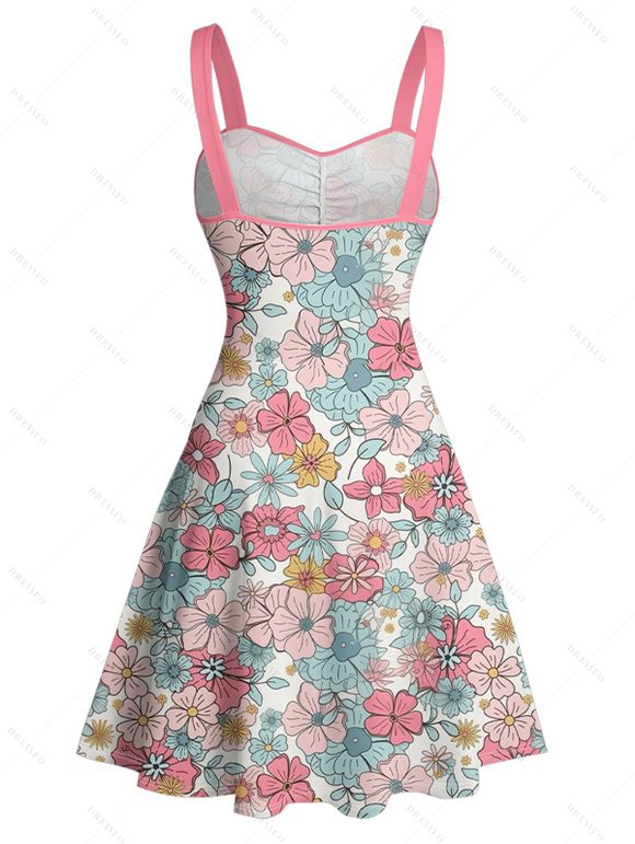 Robe Ligne A Vintage Fleurie sans Manches à Volants - Rose clair XXL | US 14