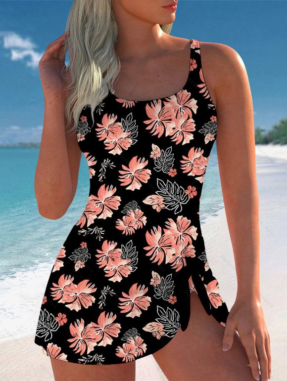 Maillot de Bain Hawaïen 1 Pièce à Motif Floral Tropical à Noeud Papillon - Noir S | US 4