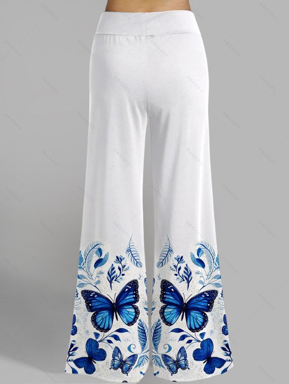 Pantalon Décontracté Papillon Imprimé Taille Elastique à Jambe Large - Blanc XXL | US 14