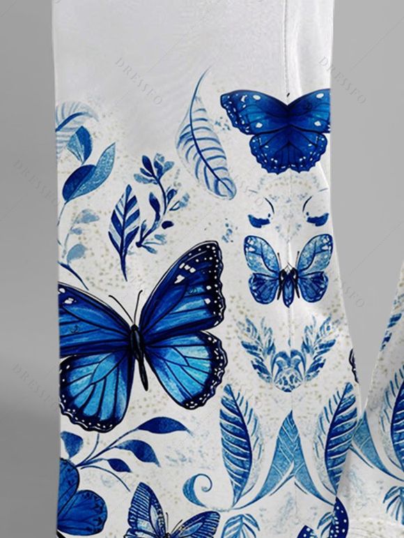 Pantalon Décontracté Papillon Imprimé Taille Elastique à Jambe Large - Blanc XXL | US 14