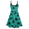 Vacation Style Palm Tree Printed Strapless Dress with Mens Short Sleeve Shirt and Mens Beach Pants Three Piece Set - Vert profond S | US 4