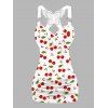 Allover Fruit Print Vacation Tank Top Butterfly Lace Surplice Crossover O Ring Strap Ruched Top