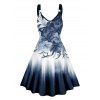 Robe Ligne A Ombrée Motif Fleuri sans Manches à Bretelle - Bleu de Minuit XXL | US 14