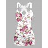 Allover Floral Print Vacation Tank Top Butterfly Lace Surplice Crossover O Ring Strap Ruched Top