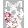 Débardeur de Vacances Papillon Fleuri Imprimé Croisé Superposé en Dentelle à Volants - Blanc XL | US 12